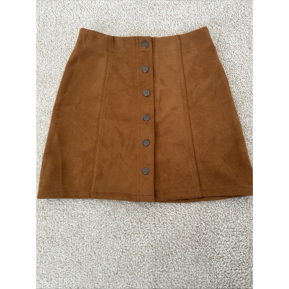 Pull & Bear Suede Button Down Tan Skirt Waist 24 Size XS